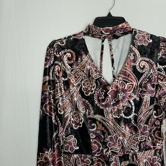 Be Bop Black Rust Paisley Print Velvet Romper - Picture 2 of 7